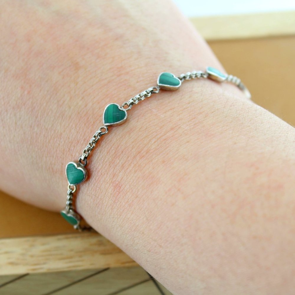 925 Silver Malachite Heart Bracelet